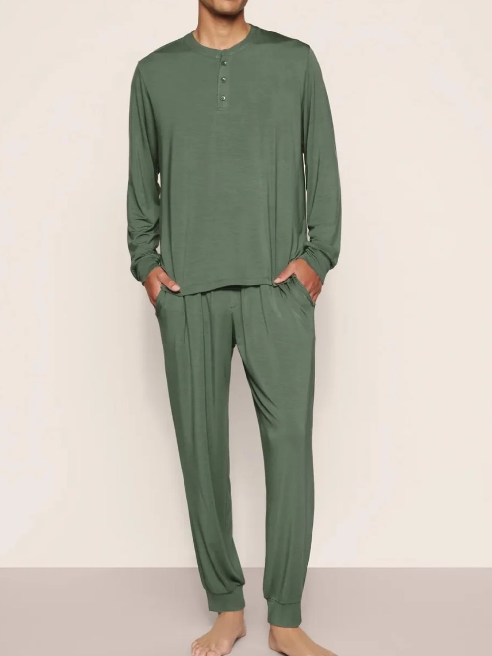 Eberjey men’s Henry tencel modal Henley long sleeve jogger pant set sz XXS